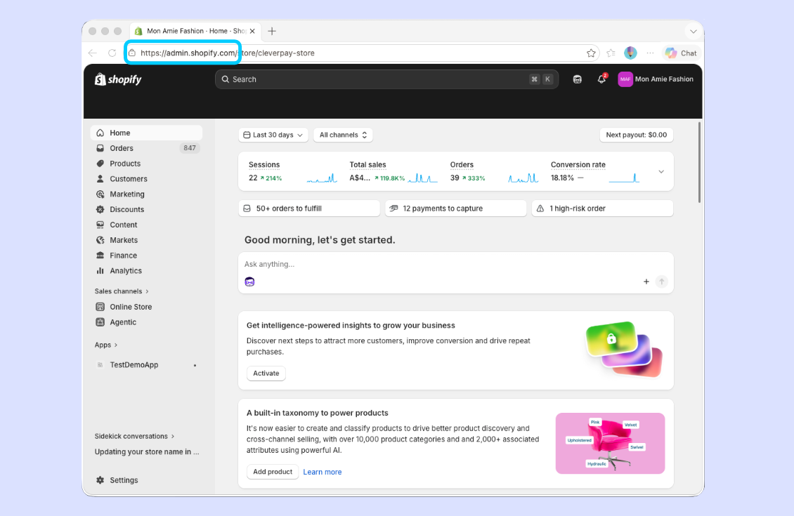 Shopify Admin Dashboard
