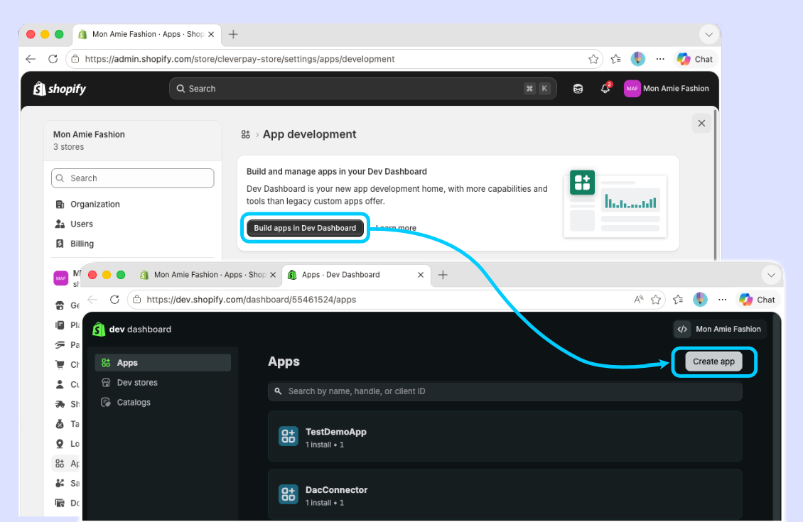 Opening Create an app option