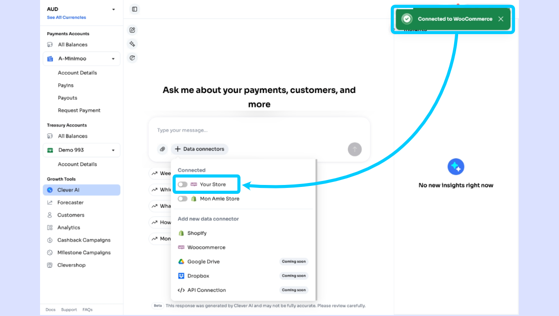 Connected WooCommerce store notification